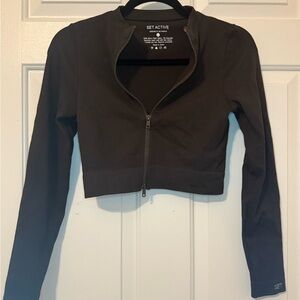 SET Active Espresso Brown Zip-Up Cropped Jacket